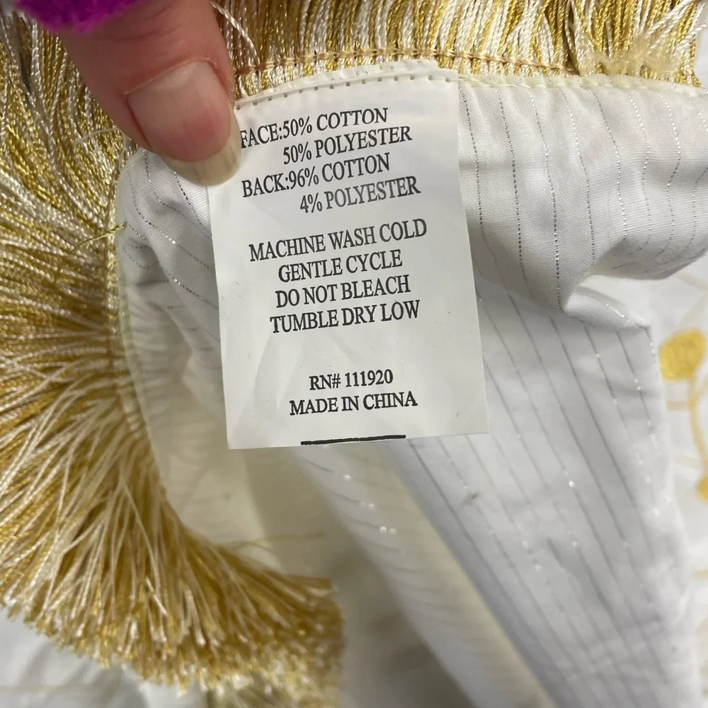 Double sided gold, silver & white, fringed multi use holiday throw